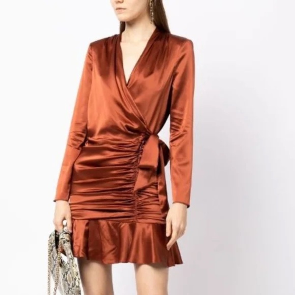 Elegant Rust Satin Wrap Dress